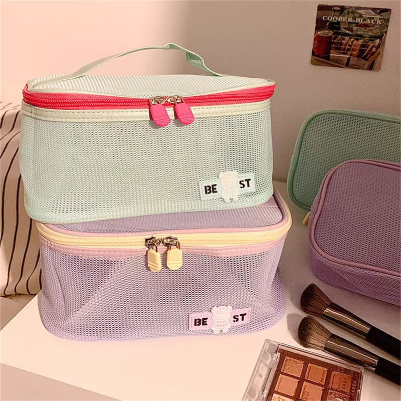 Women's Fashion Transparent Mesh Travel Cosmetic Bag Storage 1 layer Toiletry Bag Large Capacity Make Up Organizer Bag