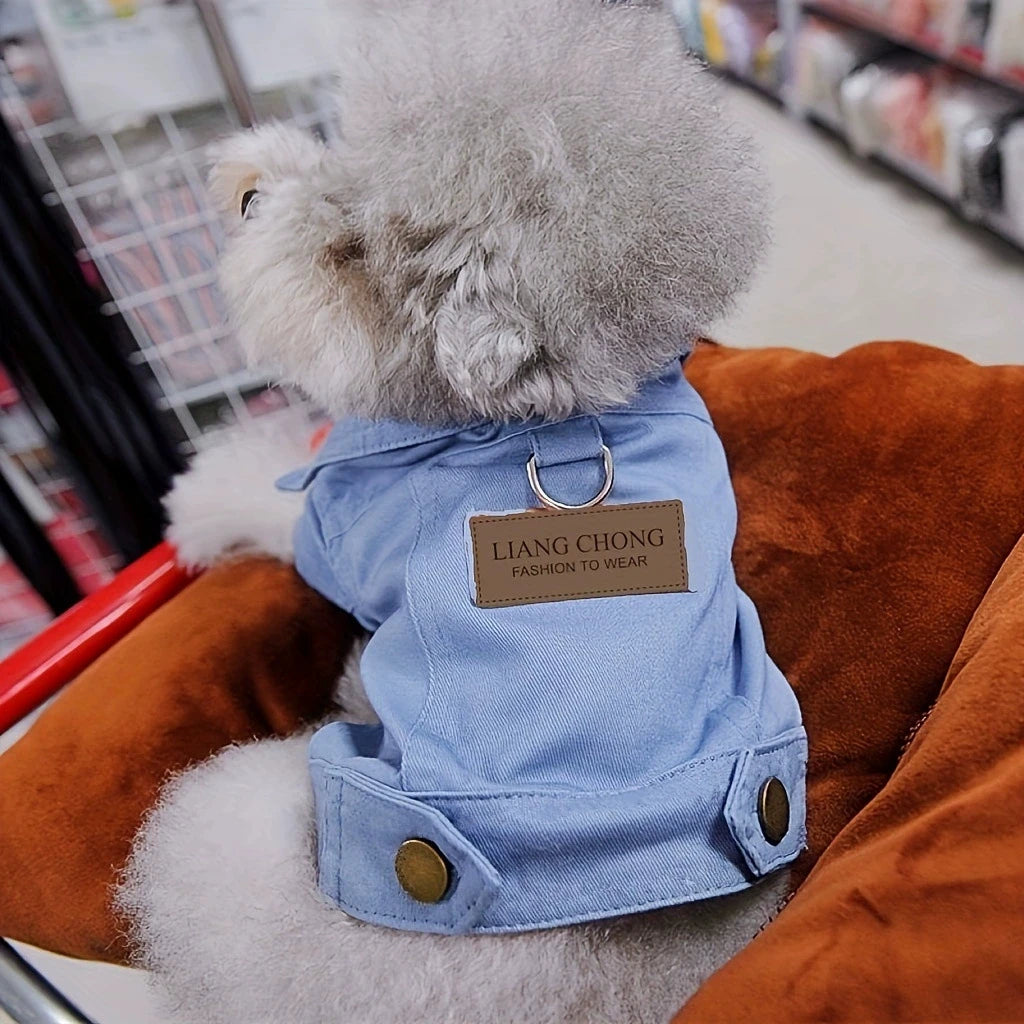Pet Denim Jacket with Leash Holes Spring and Fall Lightweight Stylish Dog and Cat Clothes for Small Dogs Must-Have Pet Apparel